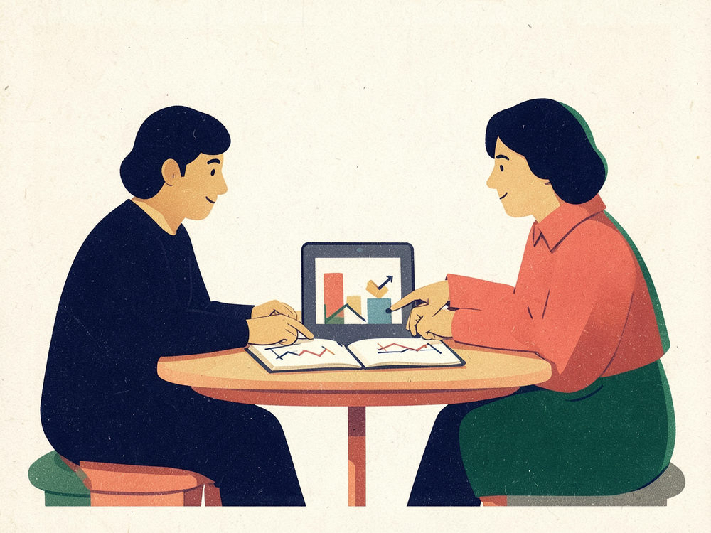 Illustration of two people planning at a table